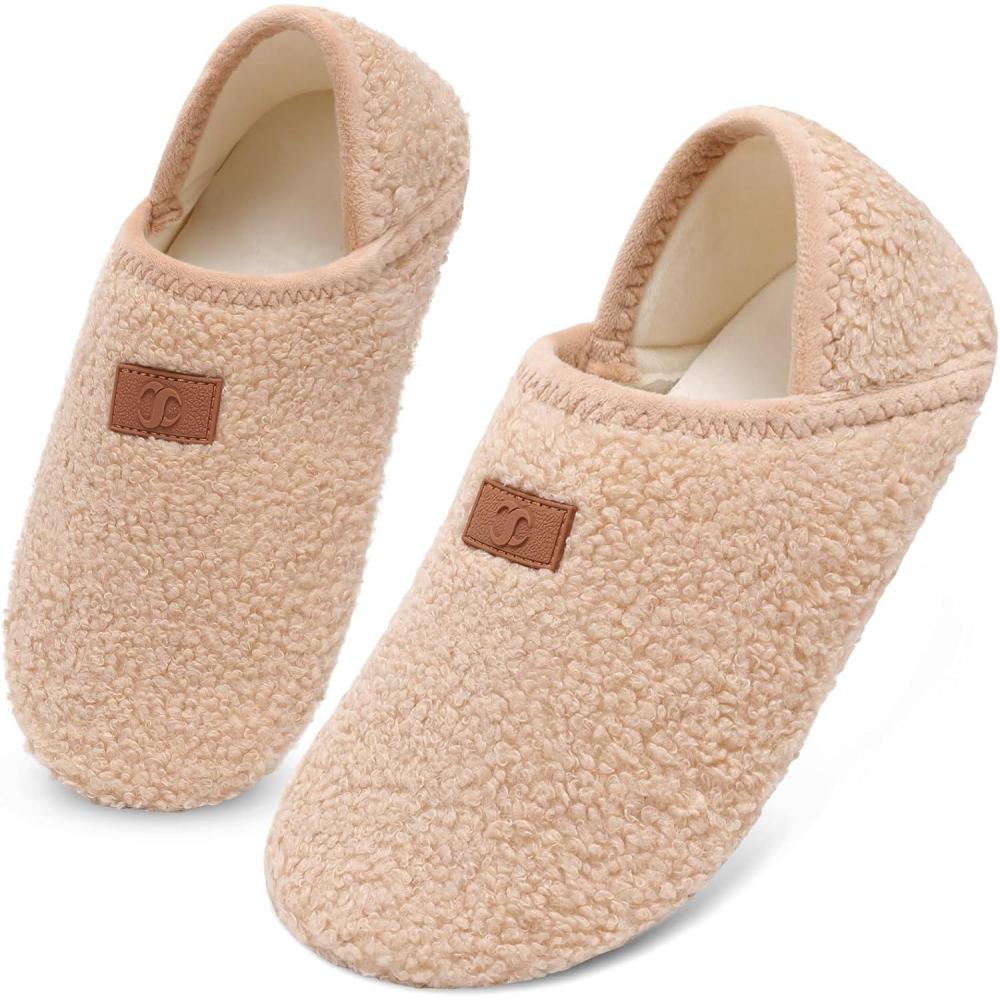 Scurtain House Slippers for Women Men Indoor Barefoot Slippers Socks Comfy Slip on House Shoes Cozy Furry Lightweight Non-Slip for Bedroom Travel Yoga(Camel)