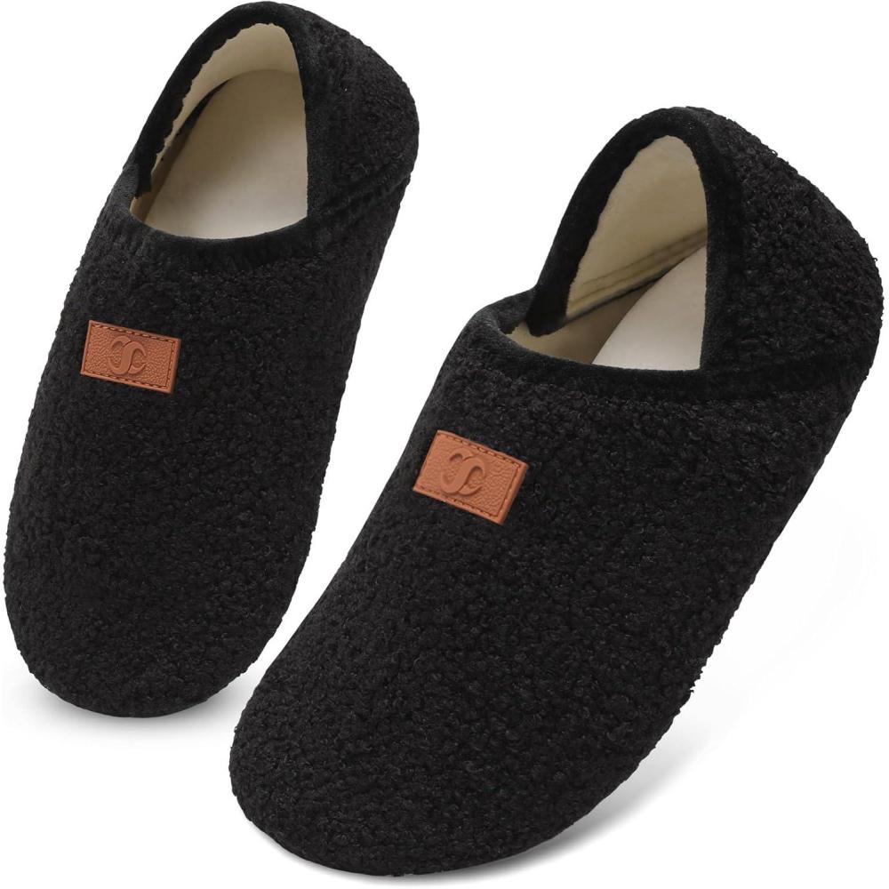 Scurtain House Slippers for Women Men Indoor Barefoot Slippers Socks Comfy Slip on House Shoes Cozy Furry Lightweight Non-Slip for Bedroom Travel Yoga(Black)