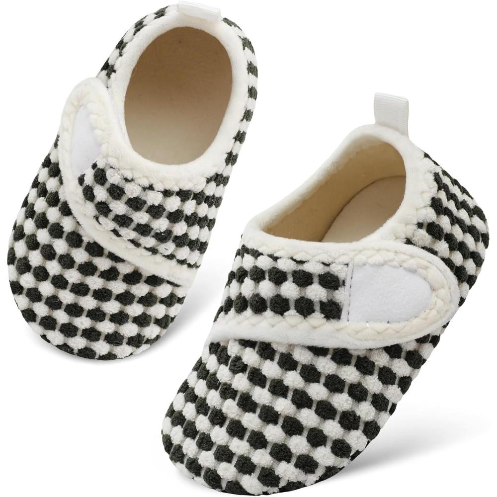 Scurtain Toddler Warm Winter House Slippers Baby Boys Girls Indoor Home Slippers Cozy Lightweight Non-Slip Shoes For Infant Kids Plush Linned(White Lattice)