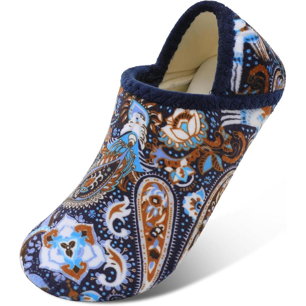 Scurtain Unisex Adults Rubber Sole Slippers(Blue/Boho)