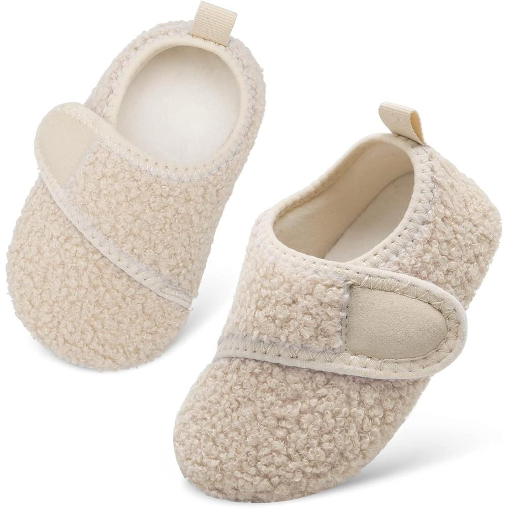 Scurtain Toddler Warm Winter House Slippers Baby Boys Girls Indoor Home Slippers Cozy Lightweight Non-Slip Shoes For Infant Kids Plush Linned(Plushbeige)