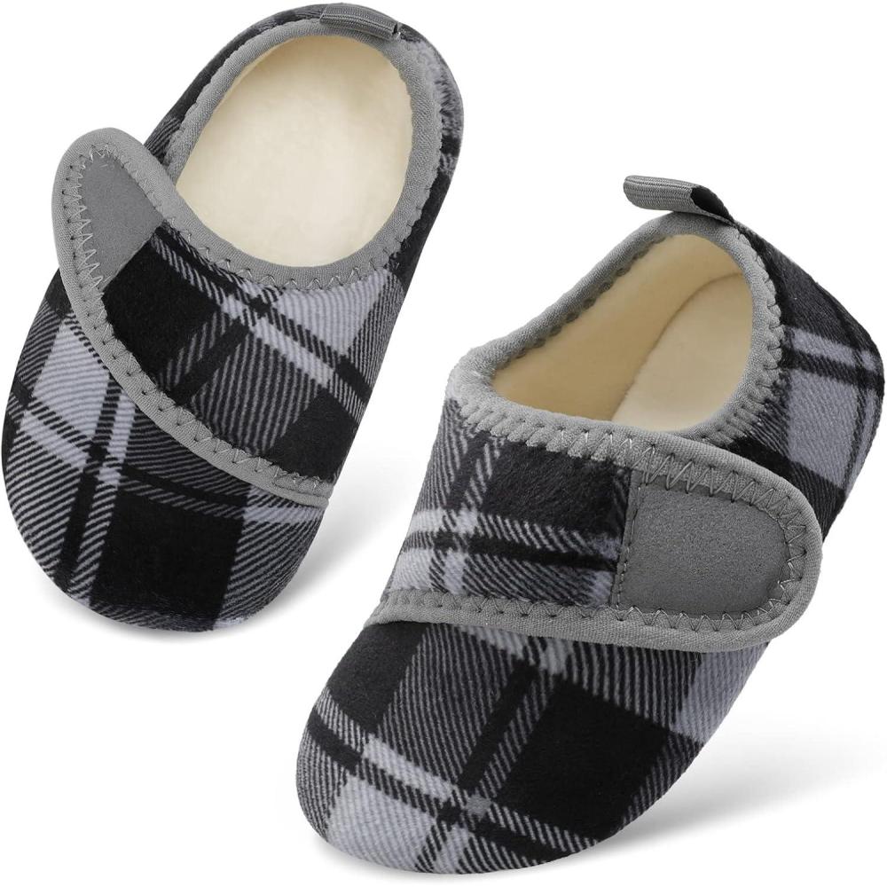 Scurtain Toddler Warm Winter House Slippers Baby Boys Girls Indoor Home Slippers Cozy Lightweight Non-Slip Shoes For Infant Kids Plush Linned(Black Stripe)