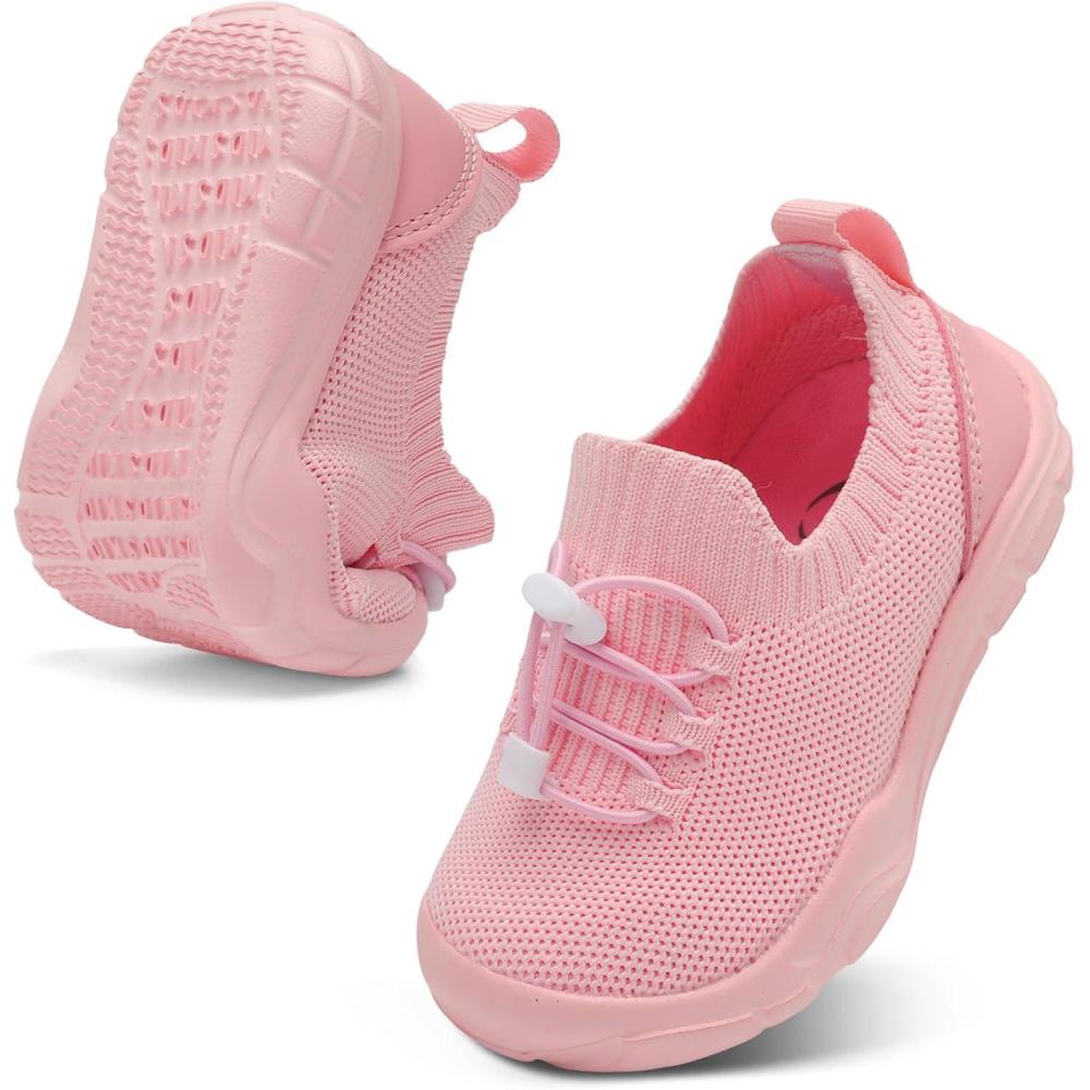 Scurtain Toddler Shoes Boys Girls Tennis Shoes Kids Barefoot Shoes Slip on Sneakers Breathable Walking Running Shoes(Pink)