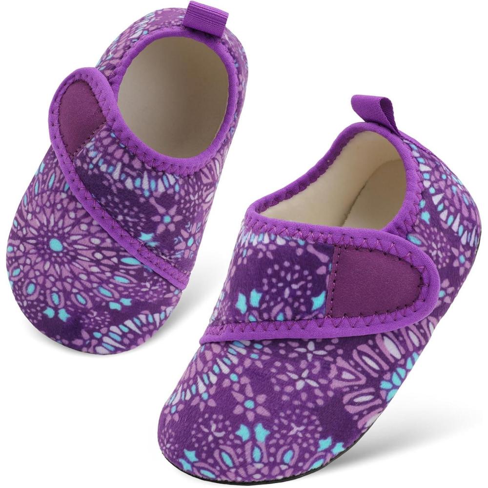 Scurtain Toddler Warm Winter House Slippers Baby Boys Girls Indoor Home Slippers Cozy Lightweight Non-Slip Shoes For Infant Kids Plush Linned(Purple Flower)