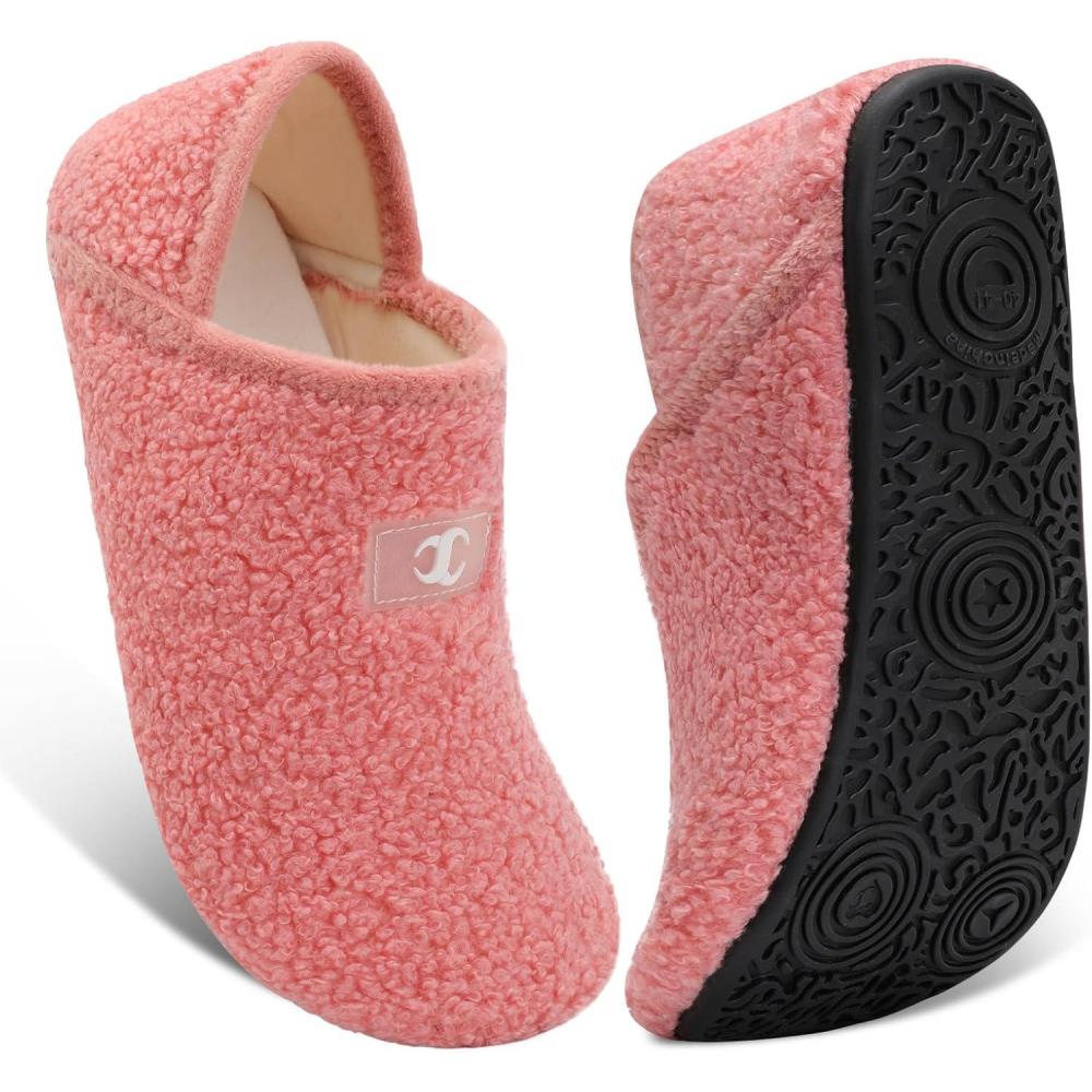 Scurtain House Slippers for Women Men Indoor Barefoot Slippers Socks Comfy Slip on House Shoes Cozy Furry Lightweight Non-Slip for Bedroom Travel Yoga(Rose)