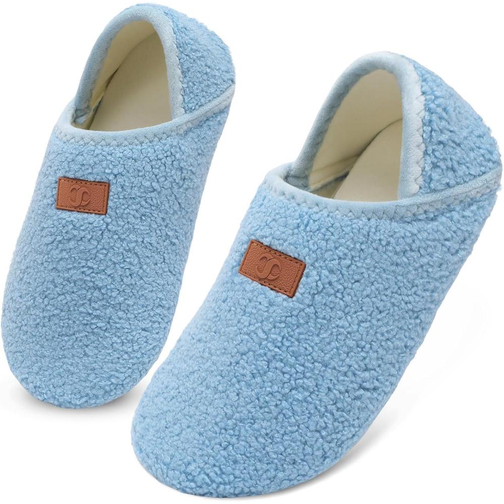 Scurtain House Slippers for Women Men Indoor Barefoot Slippers Socks Comfy Slip on House Shoes Cozy Furry Lightweight Non-Slip for Bedroom Travel Yoga(Blue)
