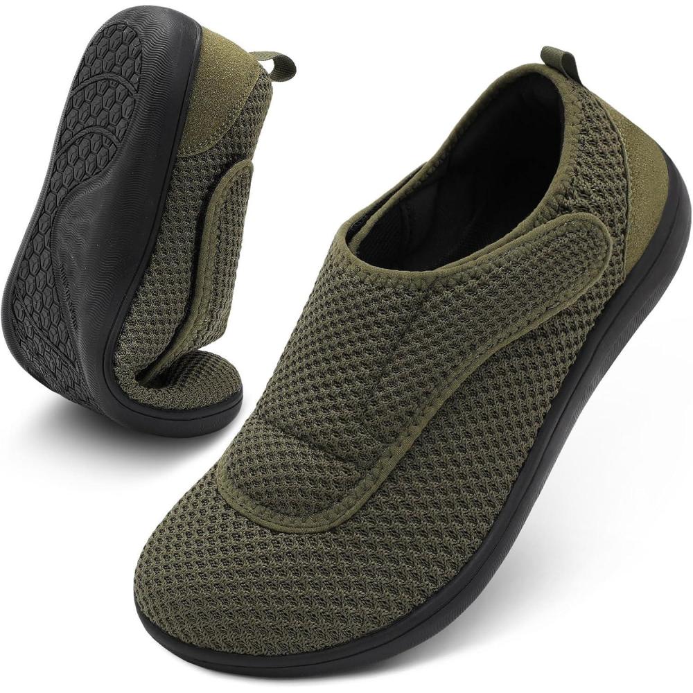 Mens Walking Shoes Wide Diabetic Shoes Adjustable Swollen Feet Neuropathy Orthopedic Shoes Breathable Barefoot Zero Drop Sneakers(Darkgreen)