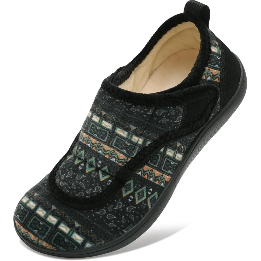 Mens Wide Slippers Comfy Diabetic Orthopedic Shoes Adjustable House Slippers Swollen Feet Walking Shoes(Blackbohemia)