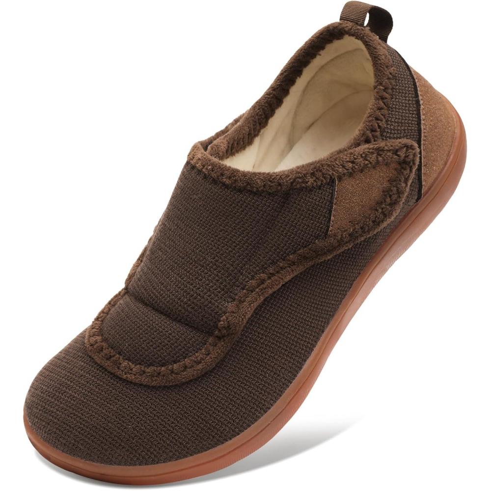 Mens Wide Slippers Comfy Diabetic Orthopedic Shoes Adjustable House Slippers Swollen Feet Walking Shoes(Brown)