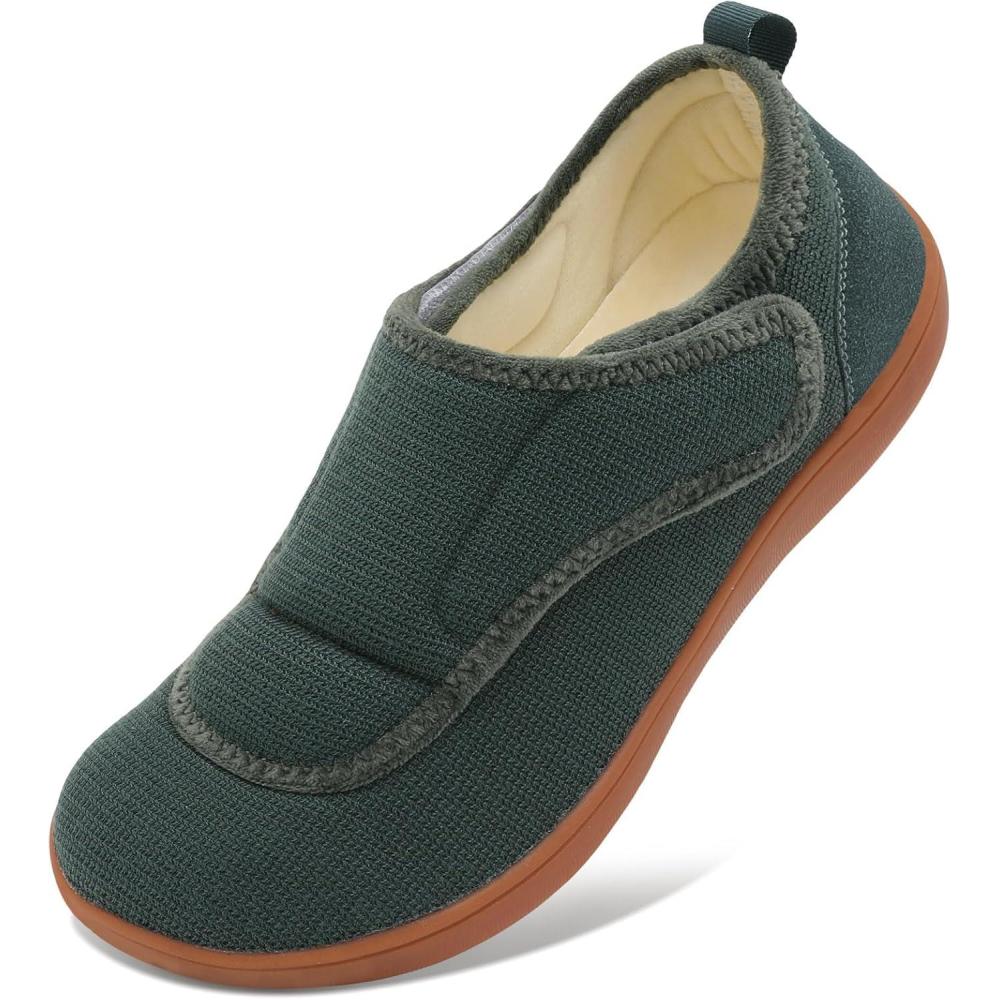 Mens Wide Slippers Comfy Diabetic Orthopedic Shoes Adjustable House Slippers Swollen Feet Walking Shoes(Green)