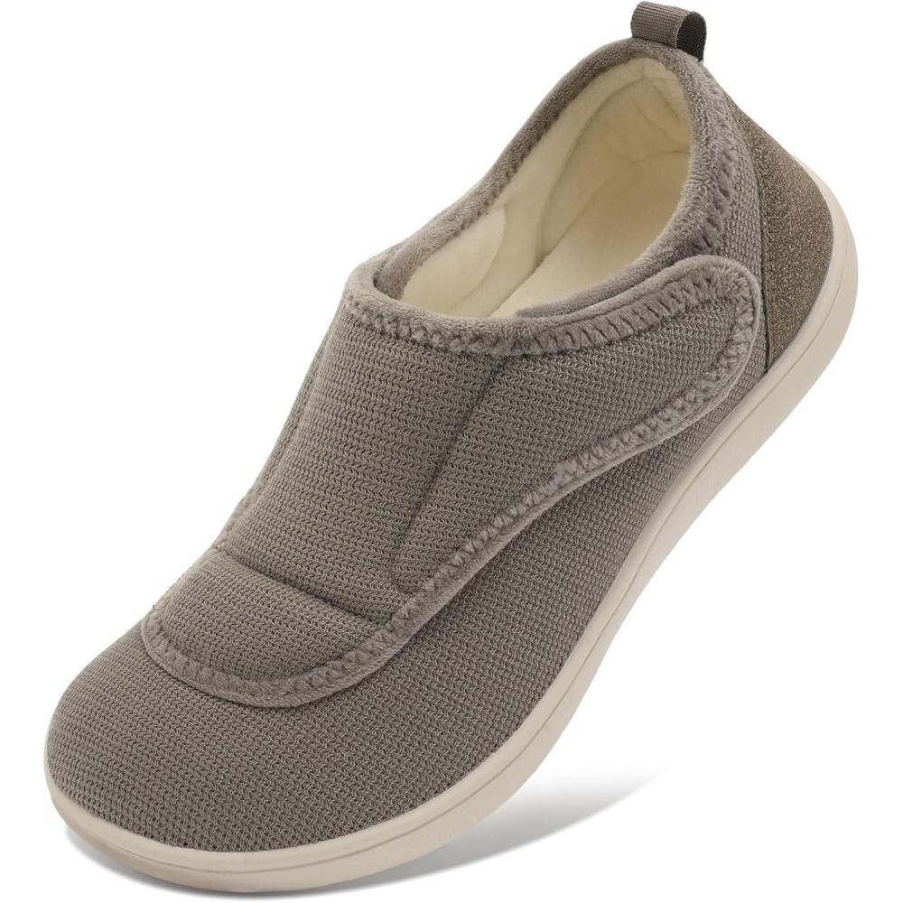 Mens Wide Slippers Comfy Diabetic Orthopedic Shoes Adjustable House Slippers Swollen Feet Walking Shoes(Coffee)