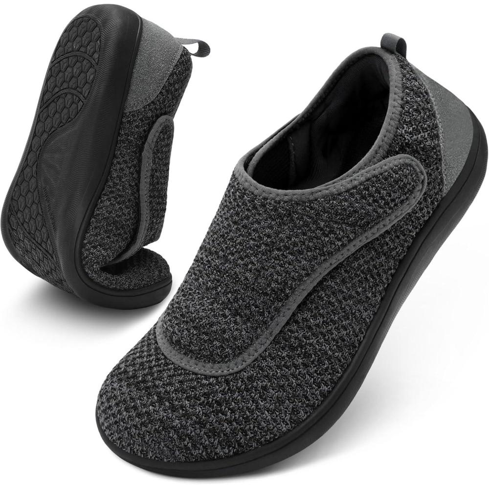 Mens Walking Shoes Wide Diabetic Shoes Adjustable Swollen Feet Neuropathy Orthopedic Shoes Breathable Barefoot Zero Drop Sneakers(Mixgrey)