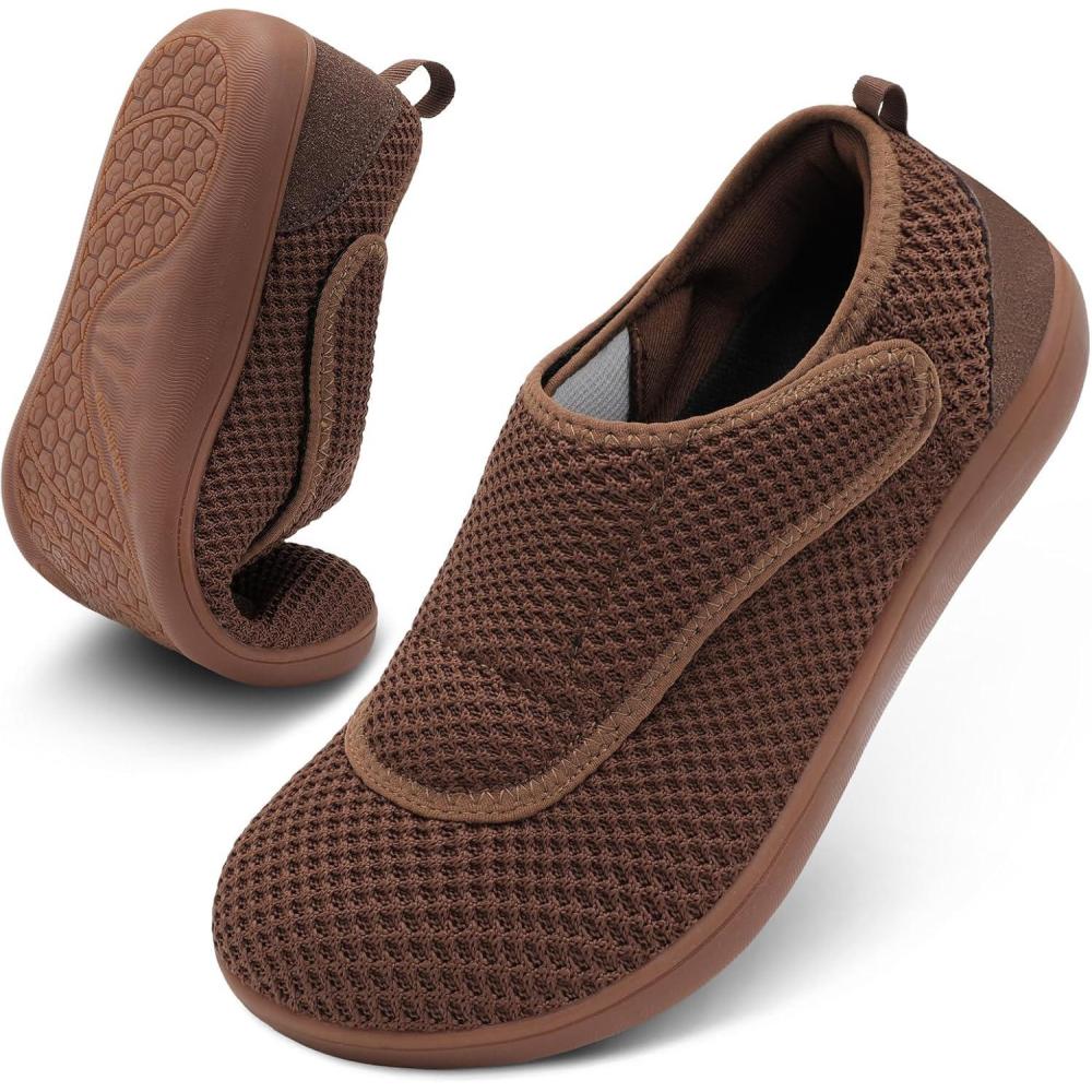 Mens Walking Shoes Wide Diabetic Shoes Adjustable Swollen Feet Neuropathy Orthopedic Shoes Breathable Barefoot Zero Drop Sneakers(Brown)
