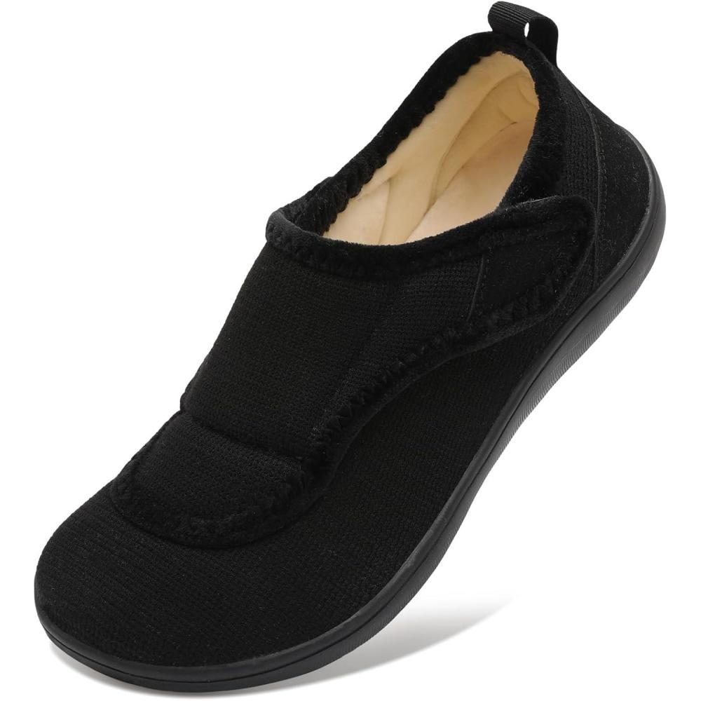 Mens Wide Slippers Comfy Diabetic Orthopedic Shoes Adjustable House Slippers Swollen Feet Walking Shoes(Black)